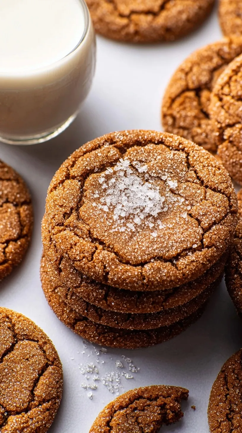 A pile of Soft Molasses Cookies with crackled tops and sugar coating on a wire rack
