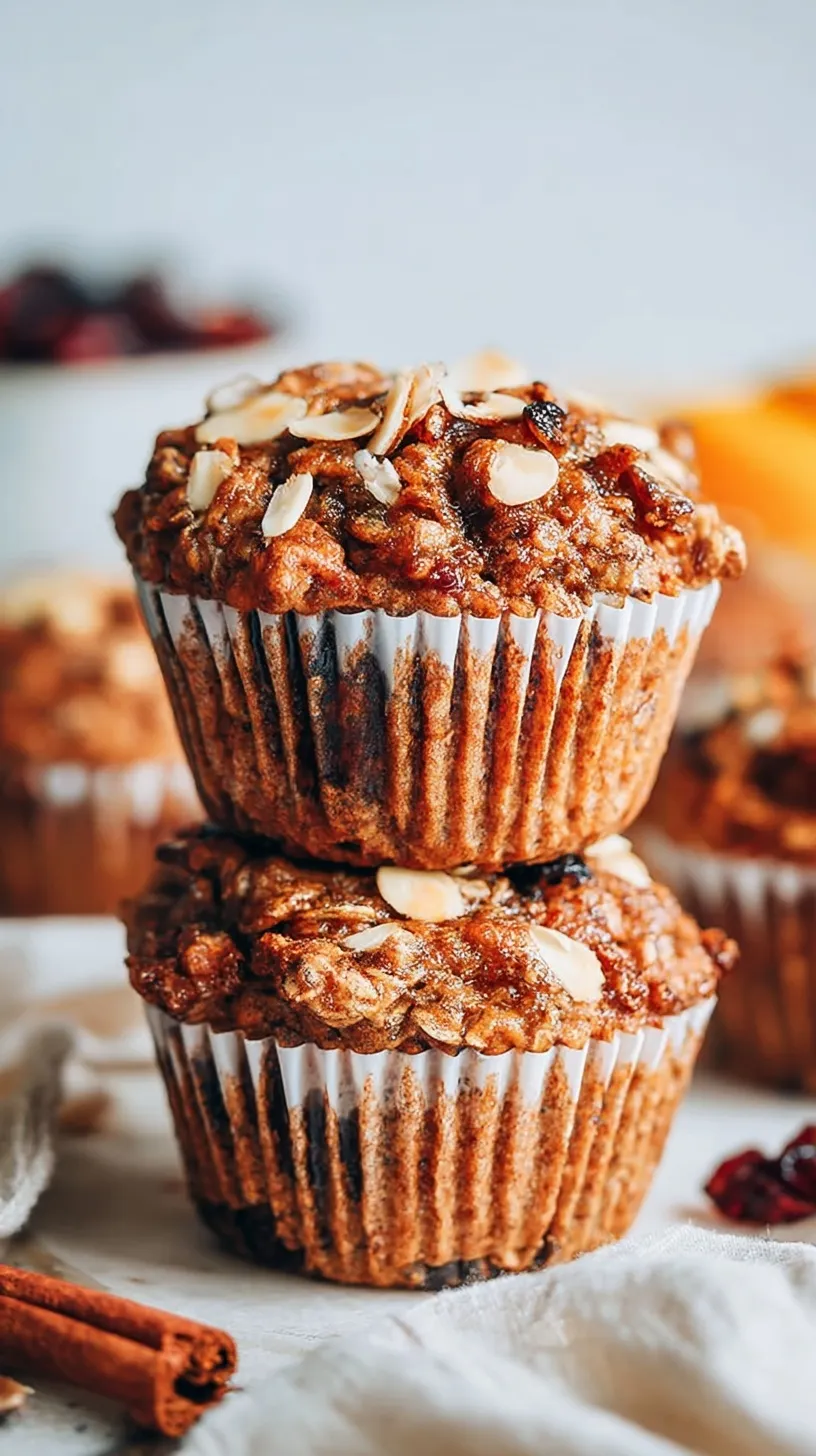 A stack of freshly baked Morning Glory Muffins showing grated carrots and walnuts
