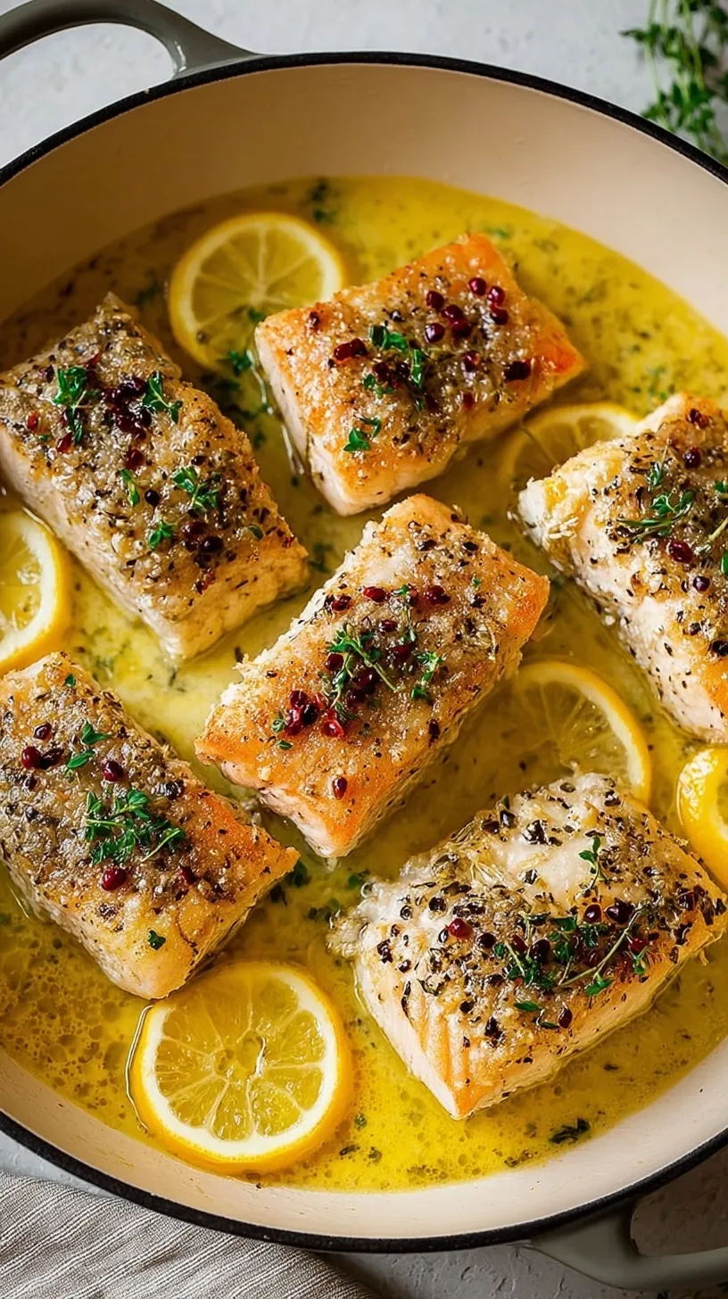 Golden-brown pan-seared mahi mahi fillets in a skillet with lemon and parsley
