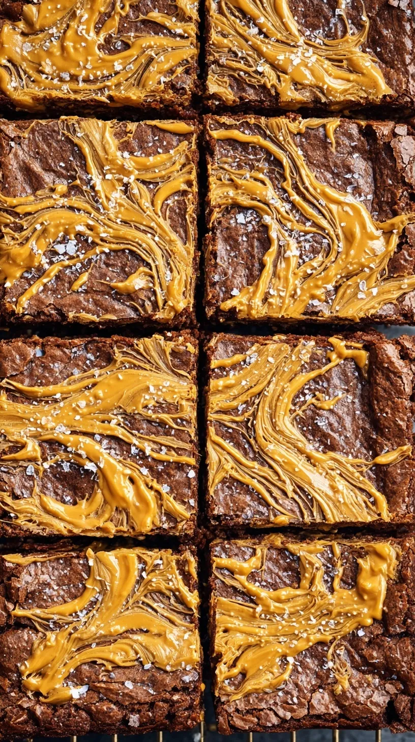 Dense chocolate brownies with a marbled creamy peanut butter swirl on top