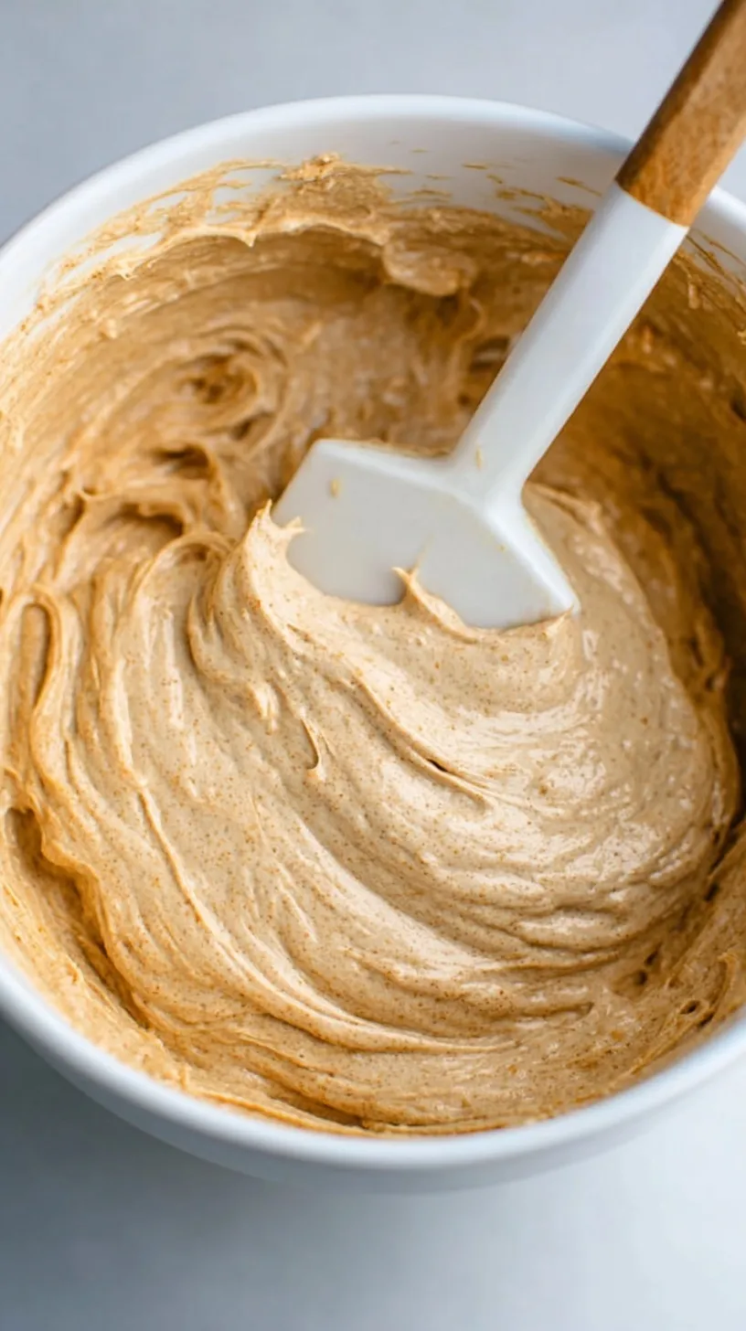 A bowl of fluffy peanut butter greek yogurt frosting with a whisk