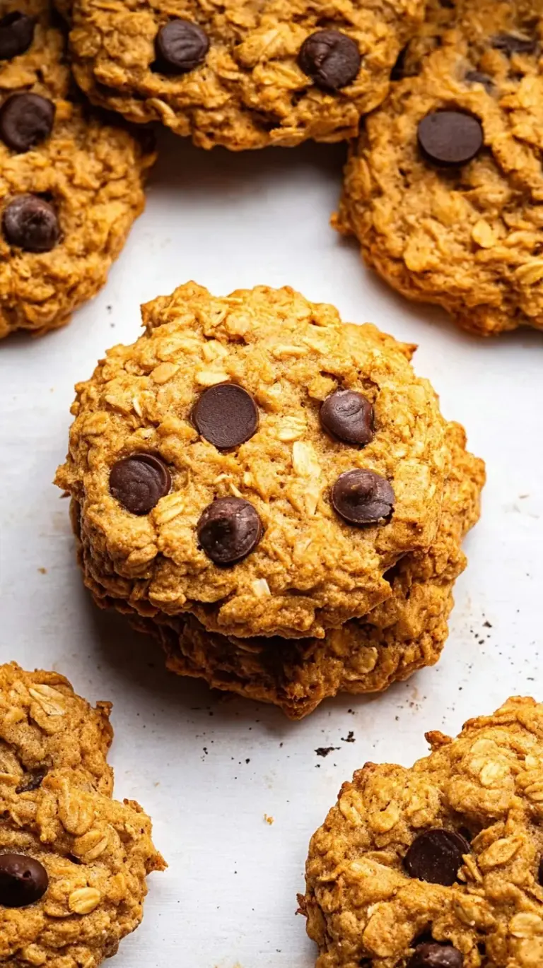 A stack of chewy peanut butter oatmeal cookies on a wire cooling rack with a glass of milk