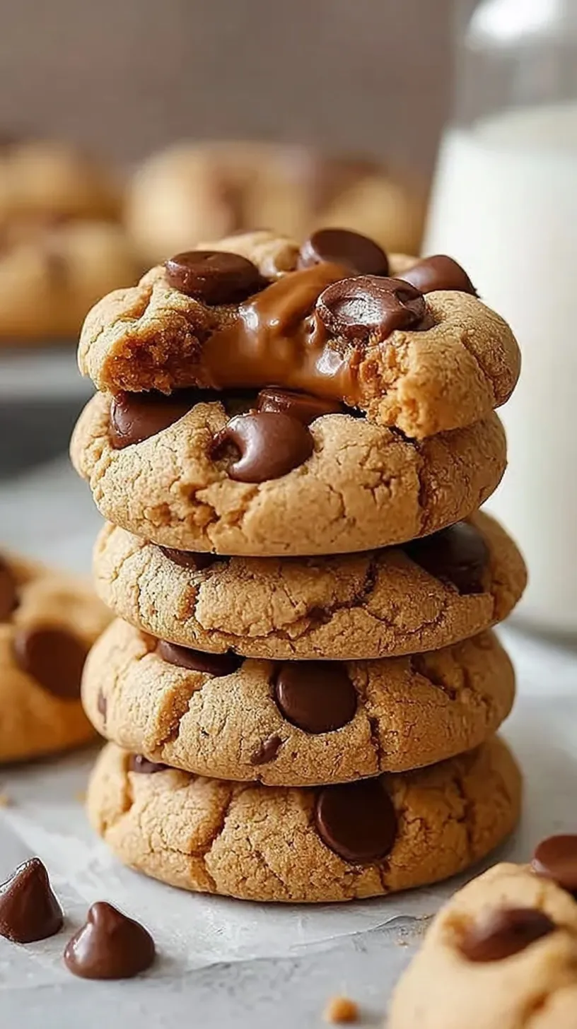 A stack of soft protein greek yogurt cookies with mini chocolate chips on a white plate.