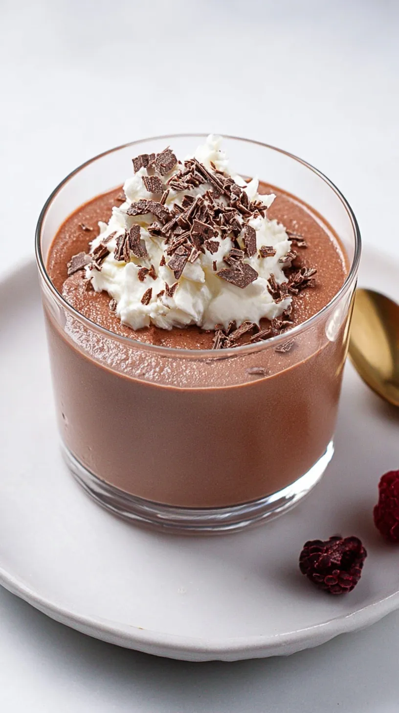 Creamy chocolate protein pudding in a bowl topped with a dusting of cocoa powder