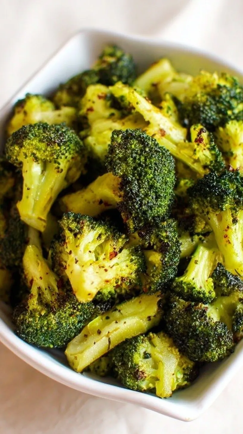 A tray of crispy, charred roasted frozen broccoli with garlic and black pepper