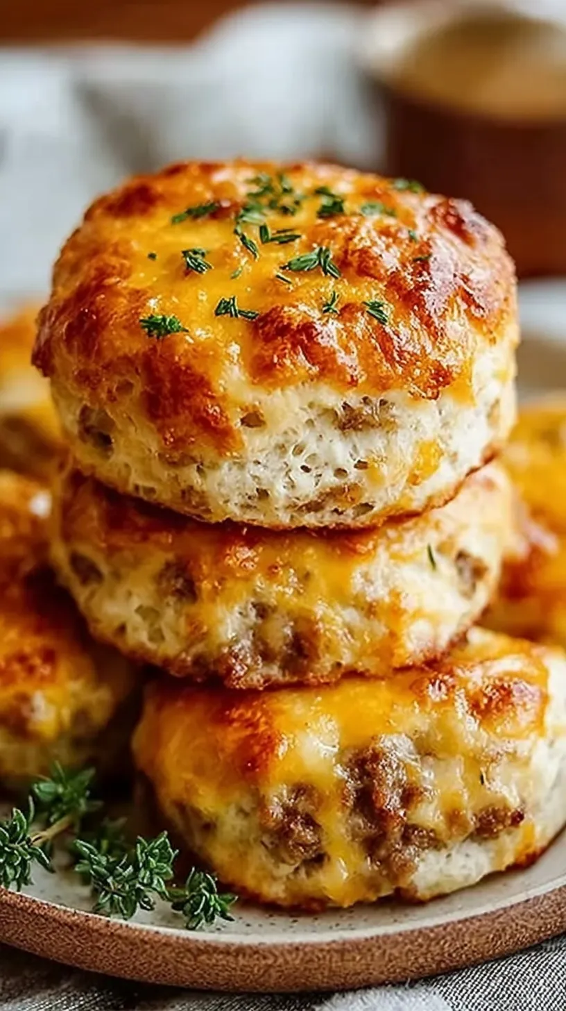 A pan of golden brown sausage cheese butter swim biscuits sliced into squares.