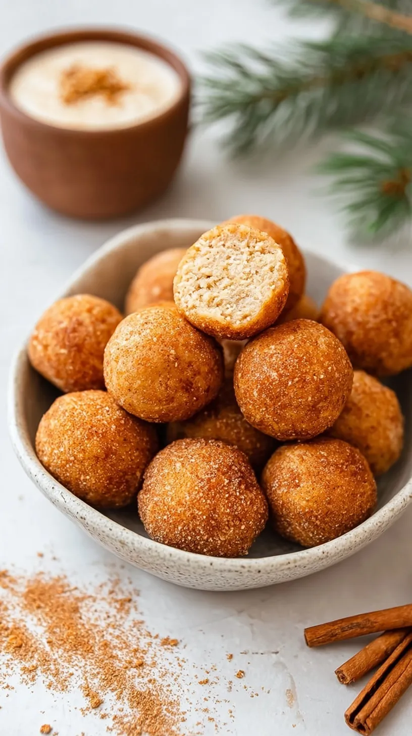 A plate of round snickerdoodle protein balls coated in cinnamon sugar.