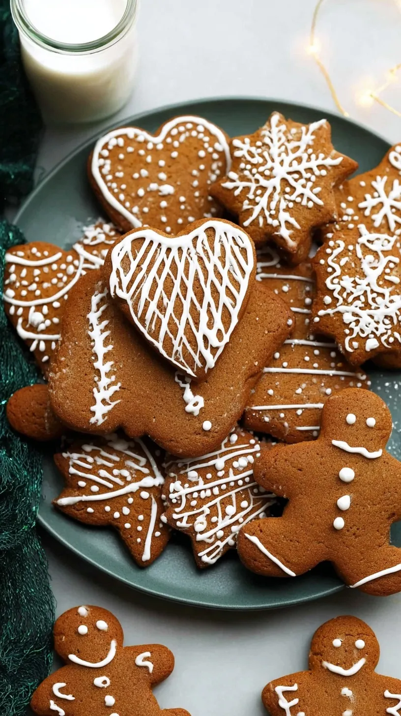 A tray of decorated soft gingerbread cookies in various holiday shapes.
