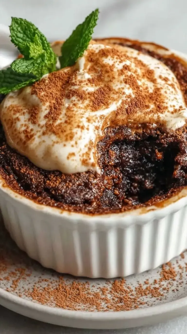 A square of chocolate mocha baked oatmeal topped with melted chocolate chips on a white plate.