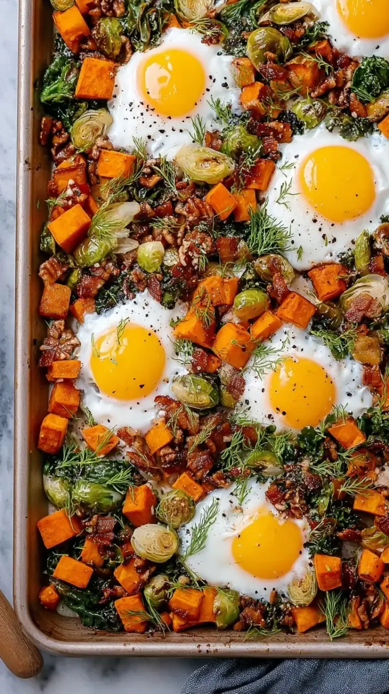 A cast iron skillet filled with golden-brown sweet potato cubes, red peppers, and onions garnished with fresh parsley.