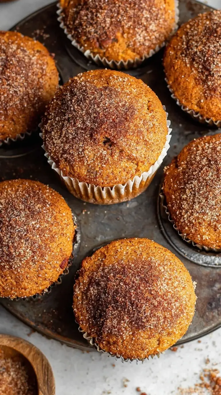A tray of golden-brown sweet potato muffins with a spiced, tender crumb.