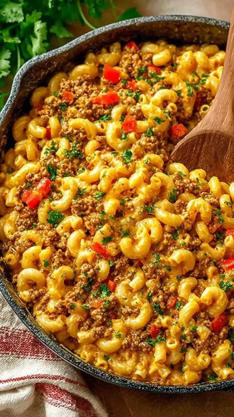 A bowl of creamy taco mac and cheese topped with fresh tomatoes and sliced jalapenos
