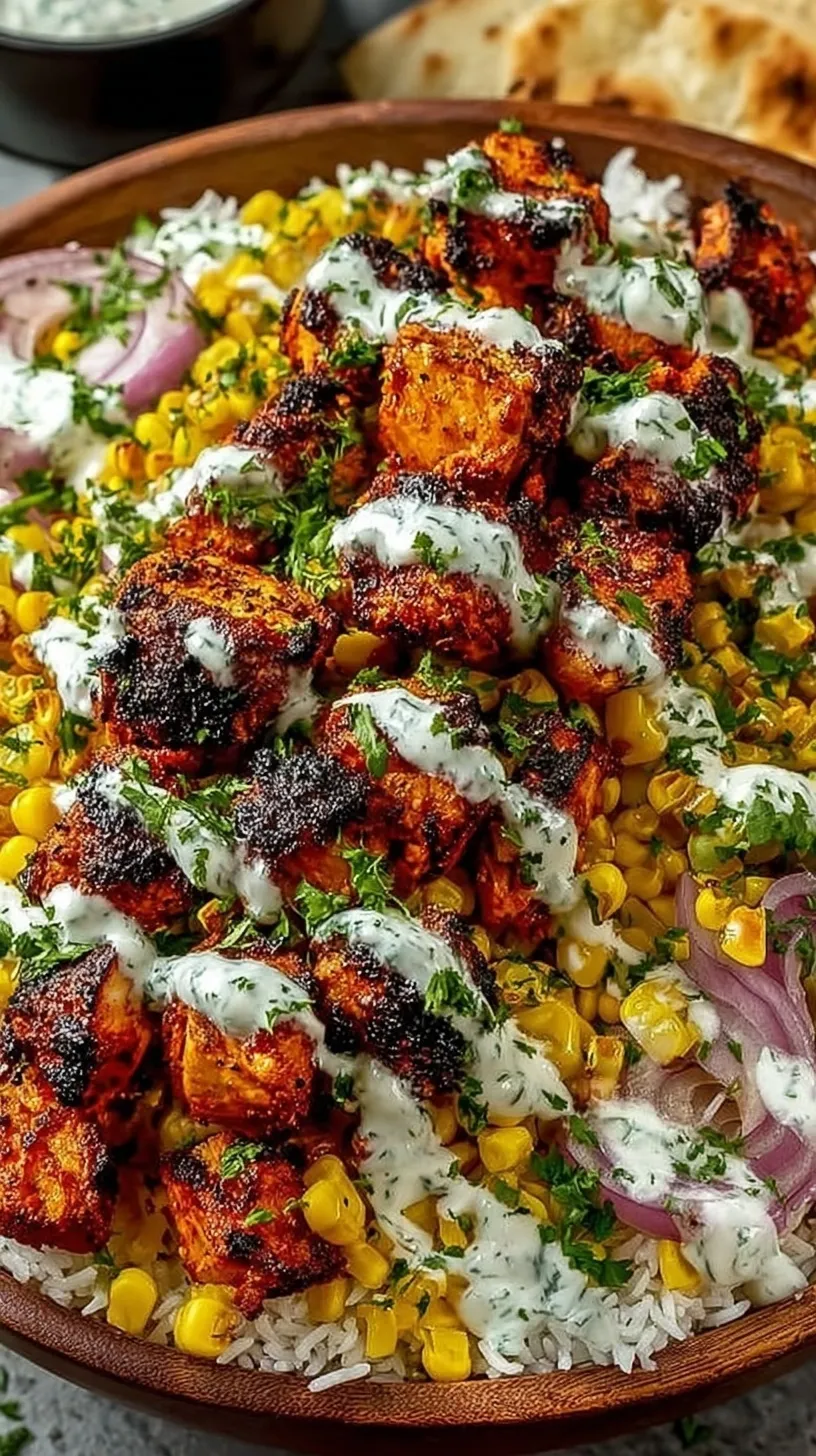 A vibrant Street Corn Chicken Bowl with grilled chicken, cilantro lime rice, and creamy corn salad topped with cotija cheese.