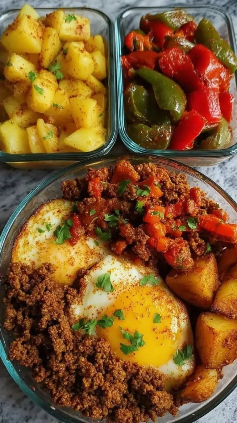 Tex Mex Breakfast Bowls with roasted sweet potatoes, ground turkey, black beans, scrambled eggs, and avocado slices