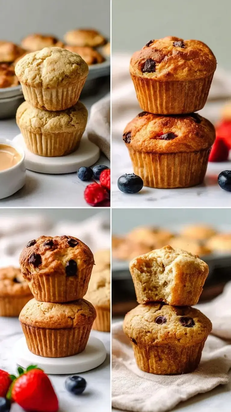 A stack of golden brown fluffy yogurt muffins on a wire rack.